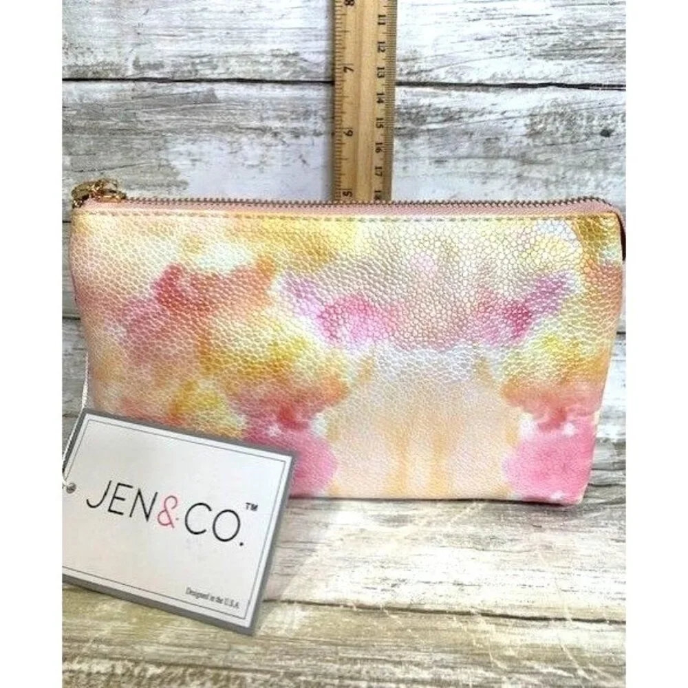 Jen & Co Vegan Leather Coral Yellow Crossbody Clutch with Detachable Straps‎